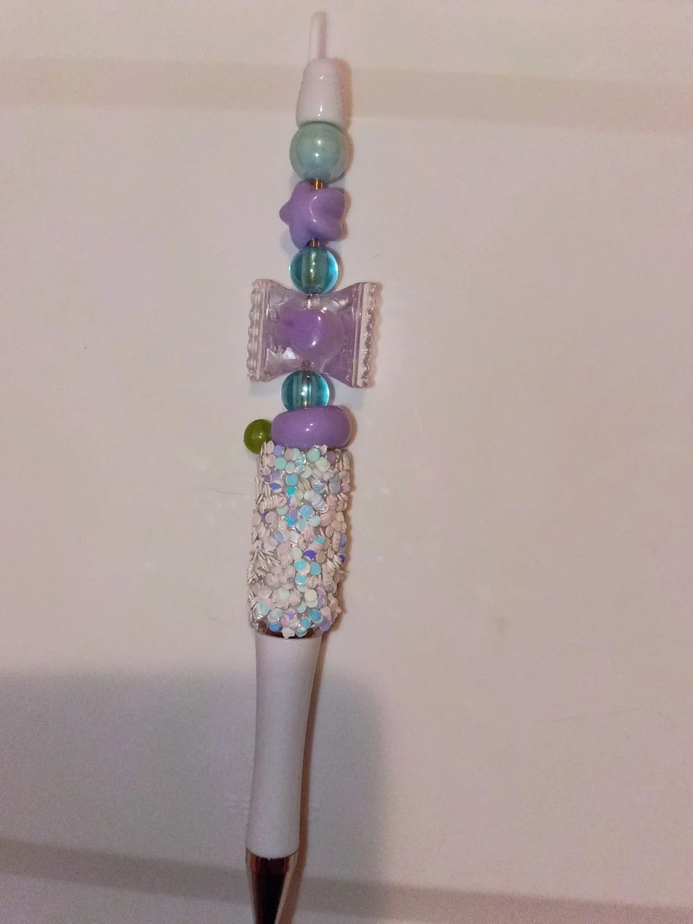 Handcrafted Kids Beaded Pen in Purple and Aqua Blue Bead